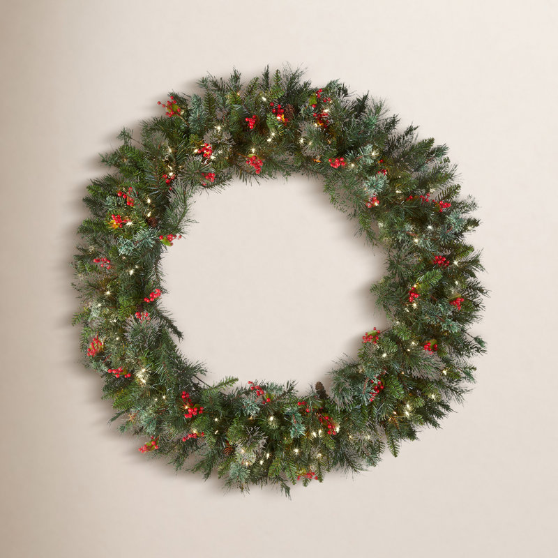 Pre-Lit Pine Wreath, 48" H x 48" W x 7" D