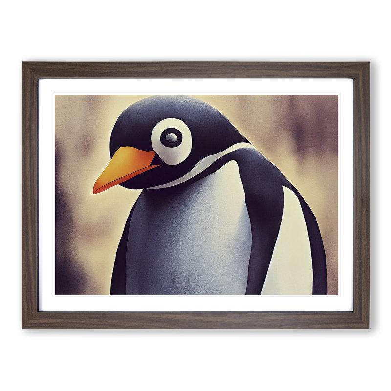 XH1022-6877X Penguin Portrait - Single Picture Frame Print, 25cm H x 34cm W x 2cm D, Walnut Framed