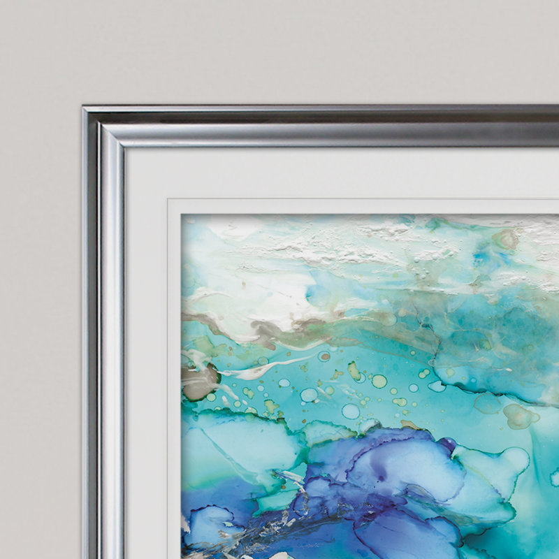« bleu marbré », reproduction de peinture acrylique encadrée, Argent, H 20 po x l 24 po x P 1,5 po