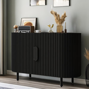 ((IMCOMPLETE)) Carmeshia 47.8'' Wide Curved Sideboard with Two Striped Doors and Adjustable Shelves