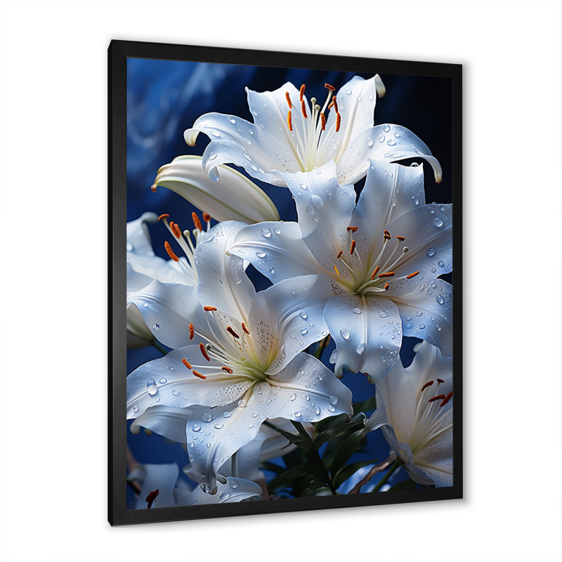 Fleurs sérénité en blanc - Impression sur toile, H 20 po x l 12 po x P 1 po, Cadre simple noir