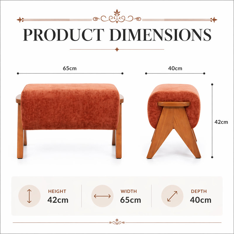 65cm Wide Rectangle Solid Colour Standard Ottoman, Orange