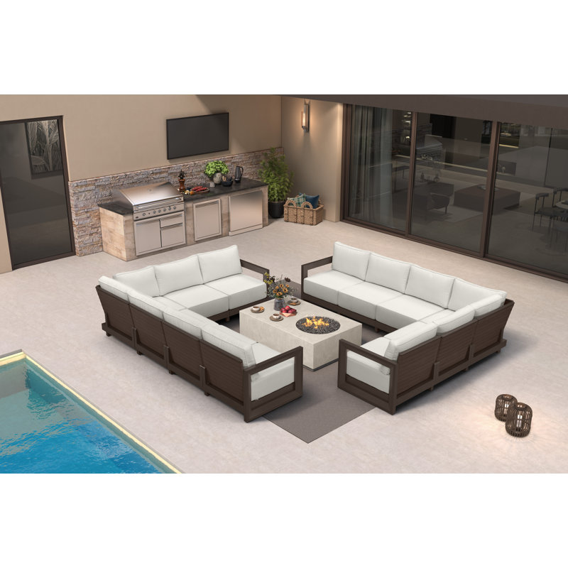 PURPLE LEAF Patio Furniture Set Open-End Outdoor Couch With 9.6" Thick Cushion And Soft Pillows Outdoor Sectional Sofas Modern Outdoor Conversation Sets For Yard Porch Deck, Bronze