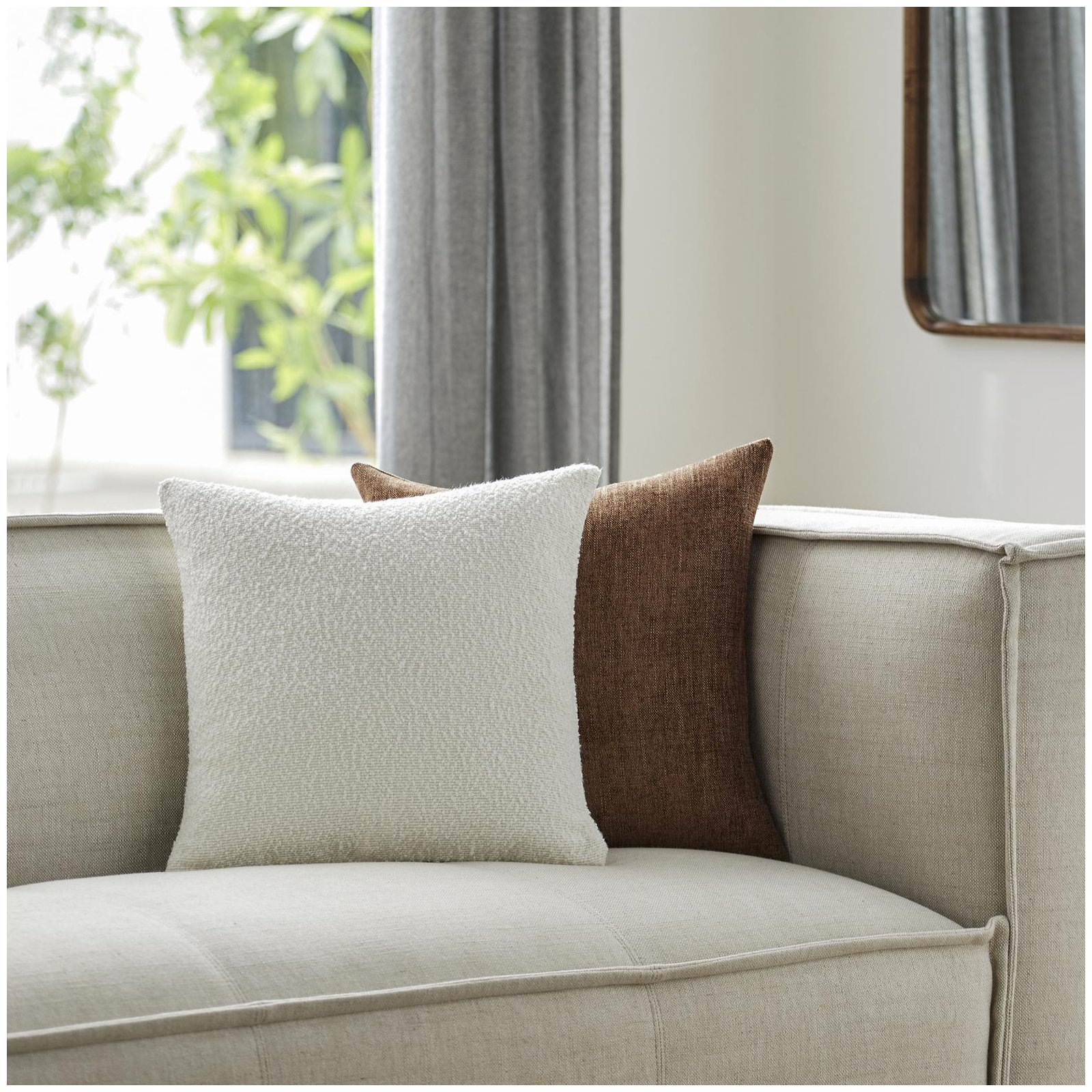 Amalfi Boucle Throw Pillow, White, Down, 22" x 22"