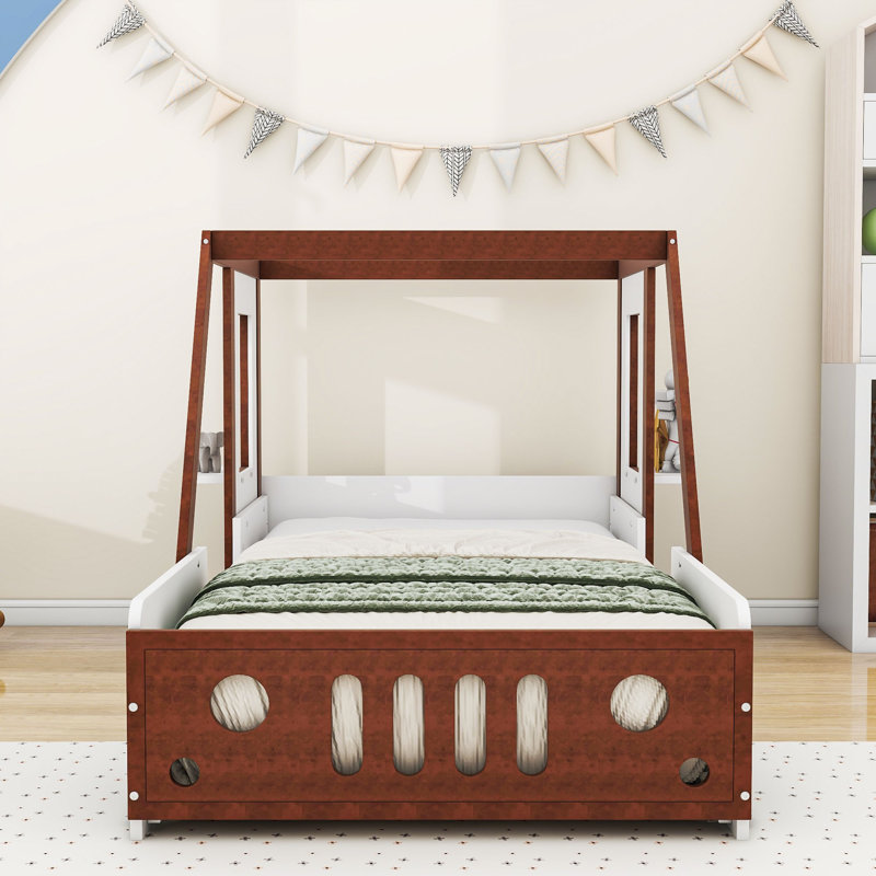 Lit plateforme simple en bois en forme de voiture pour garçons, filles et adolescents