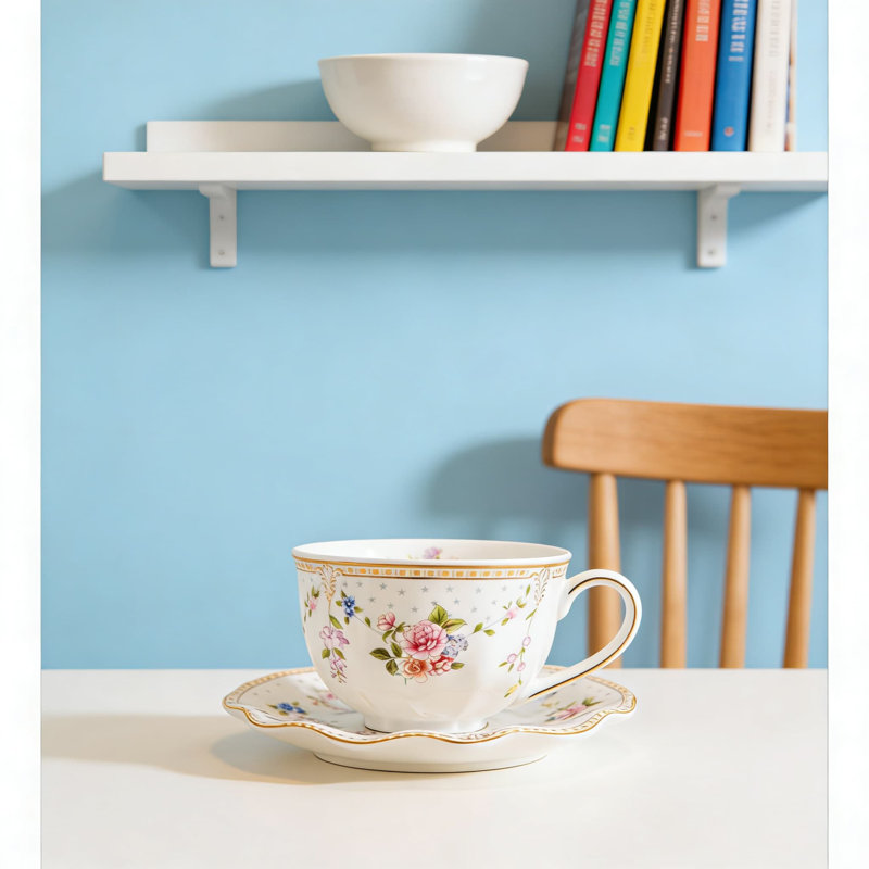 Ensemble de tasse à thé et soucoupe en céramique rétro avec cuillère personnalisée - tasse de 6 onces et assiette de 6 pouces