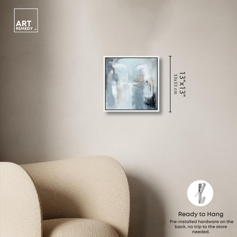 «Moonlit Veil I Canvas Minimal Abstracts» par Art Remedy, H 13 po x l 13 po x P 1,8 po, Cadre flottant blanc