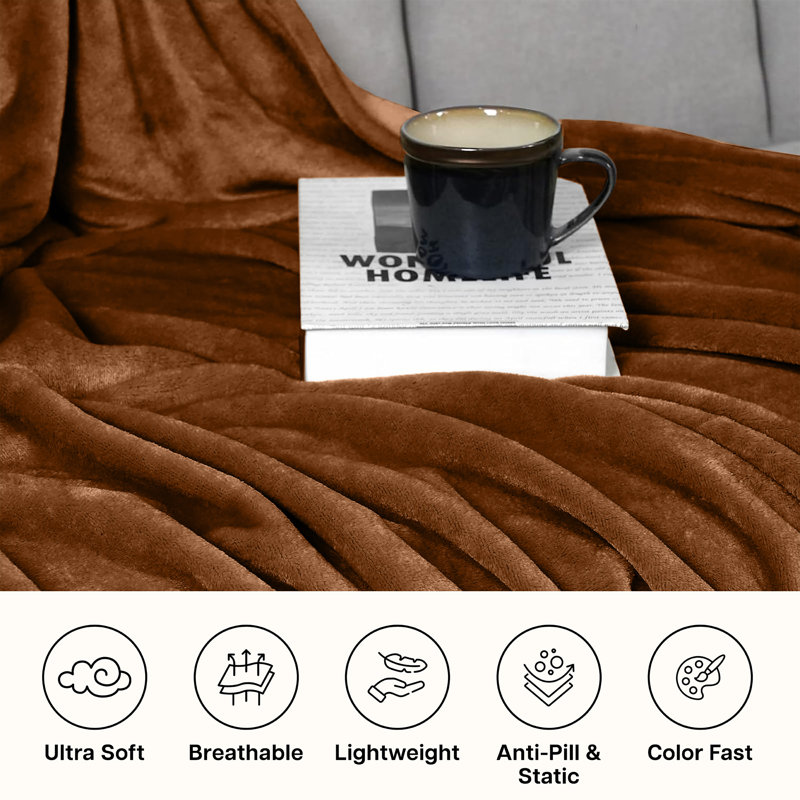 Premium Ultra-Soft Mink Fleece Blanket - Plush, Lightweight & Warm - Cozy Throw for Bed & Sofa, 150 cm x 130 cm, Coffee