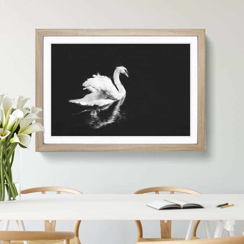 Swan - Picture Frame Painting Print, 24cm H x 33cm W x 2cm D, Oak Framed