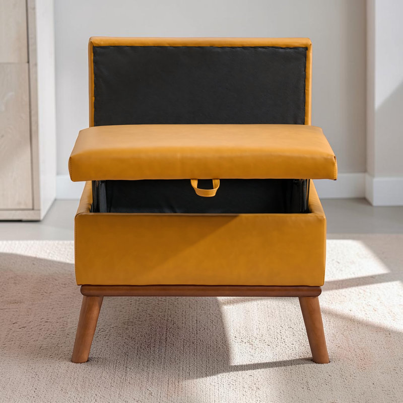 Repose-pieds 31 po avec rangement Mid-Century, Faux Leather, Orange