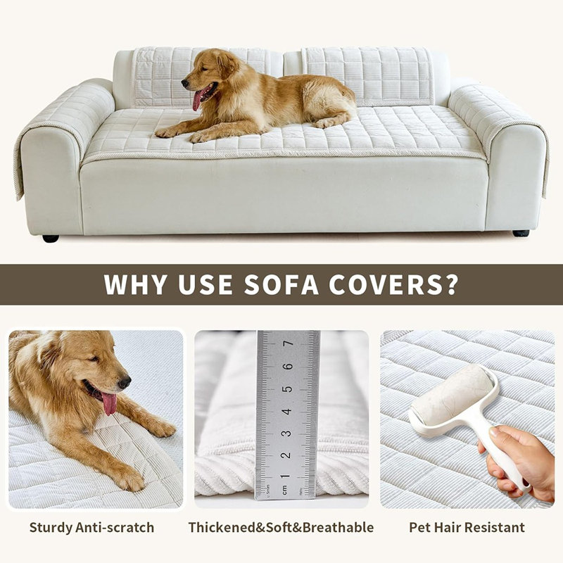 Housse de protection pour canapé pour chien - blanc beige - housse de canapé douce et antidérapante lavable pour animaux de compagnie, canapé à 3 coussins, 1 pièce