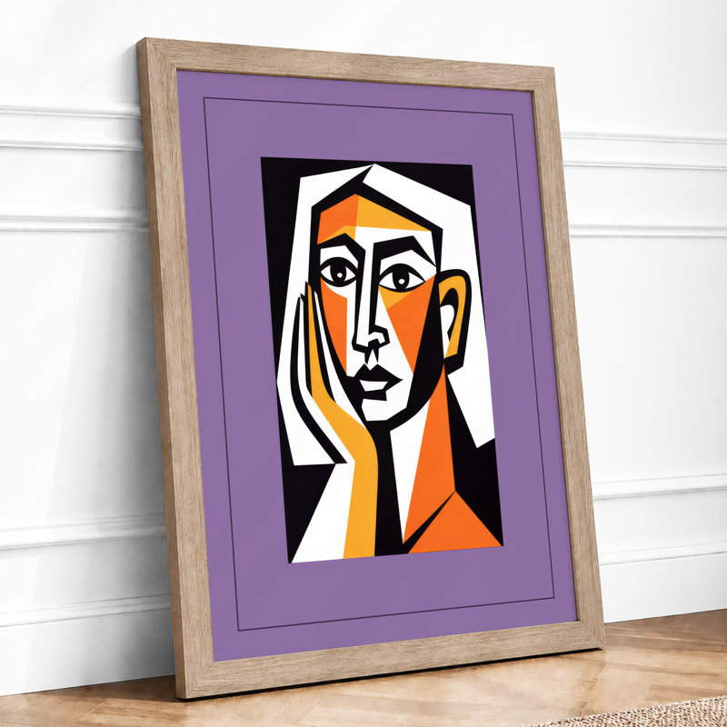 Geometric Faces Modern - Framed Print, A4 - 29.7 x 21.0 cm, Oak