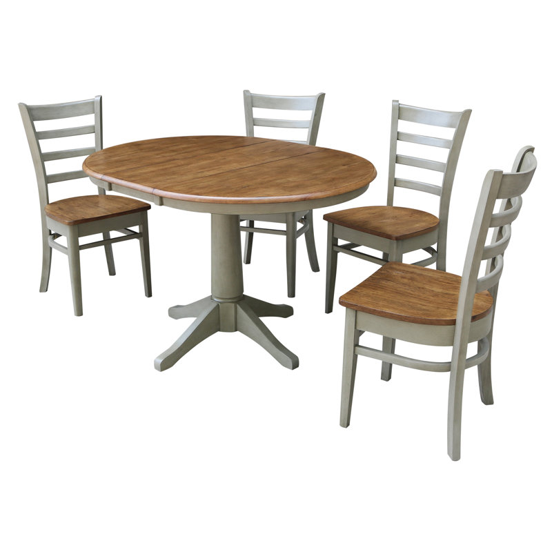 Ensemble de salle à manger extensible Deriya, 5 pièces : 1 table, 4 chaises, Hickory / pierre