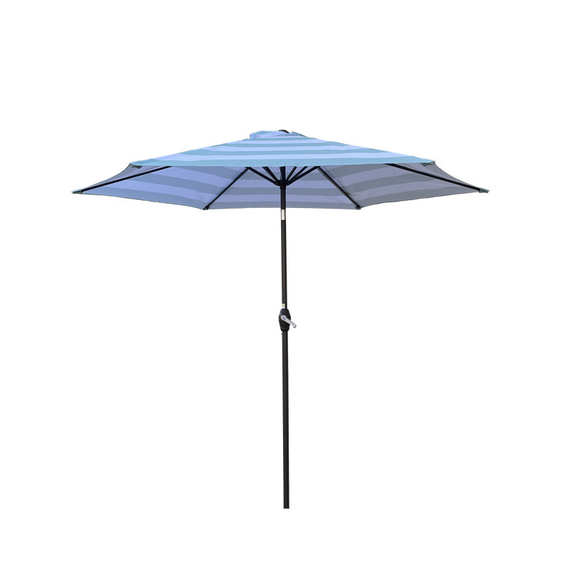 Parasol 9 pi avec manivelle et inclinaison, Rayé bleu glacier