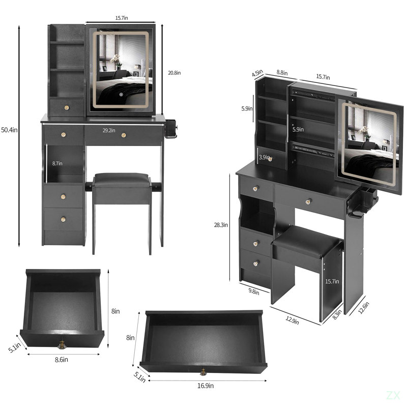 Petit meuble-lavabo 29,2 po avec tabouret de bureau et tabouret