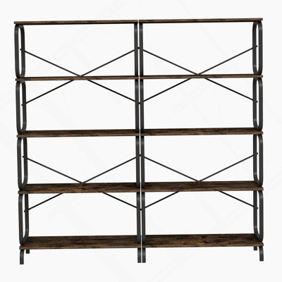 Grande bibliothèque à 5 niveaux, bibliothèque ouverte pour bureau à domicile, tablettes pour le salon, tablette de bureau, bibliothèque de style industriel rétro avec structure en métal blanc, blanc
