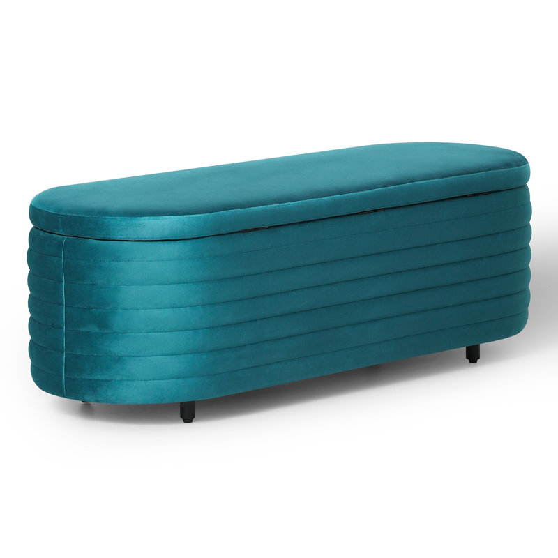 Farrah Upholstered Storage Bench, 18.1" H x 54" W x 19" D, Teal