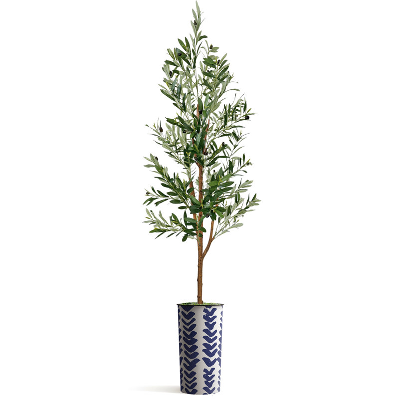 Arbre artificiel dans un pot de fleurs moderne, décoration d'arbre en soie d'olivier artificiel (pot et arbre)