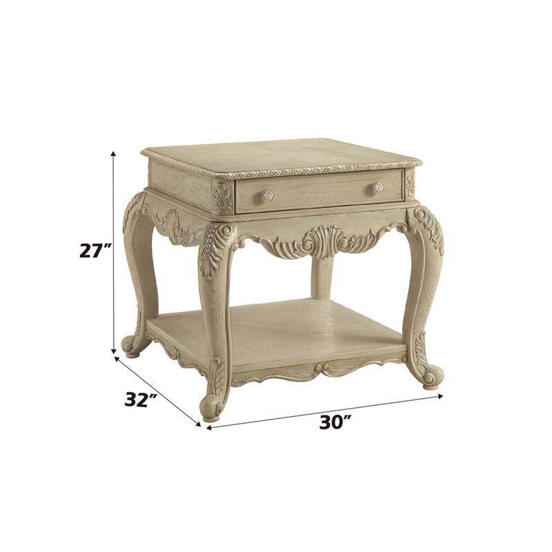 Table de bout Ragenardus, finition blanc antique, Blanc rétro, H 26 po x l 28 po x P 26 po