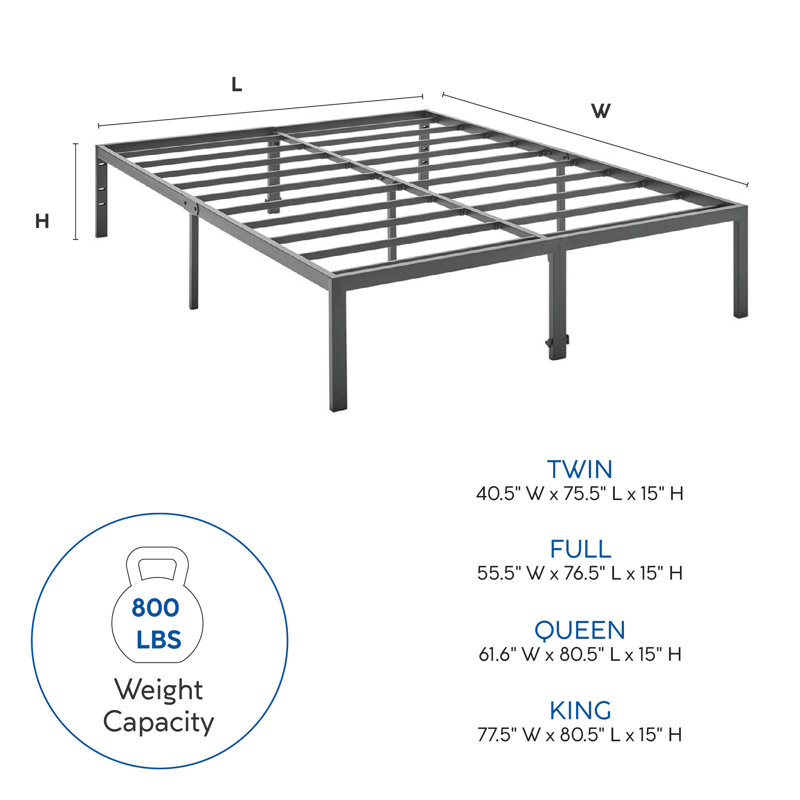 Brutis 15" Metal Bed Frame, Queen