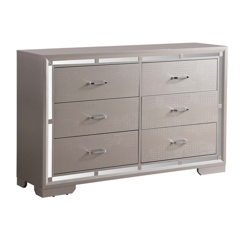 Silver Champagne Mirrored Double Dresser with Deep Drawers