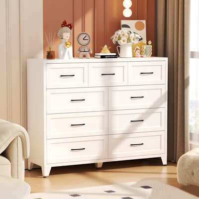 Commode blanche 9 tiroirs, grande armoire de rangement moderne - l 47,2 po x H 39 po x P 15,7 po