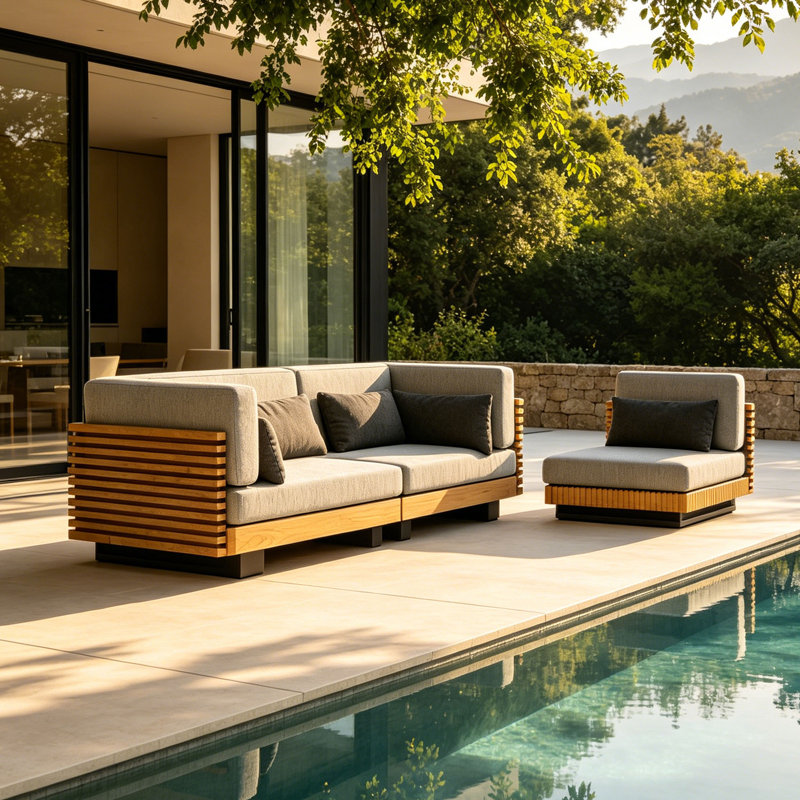 Ensemble de conversation modulaire d'extérieur pour 3 personnes avec canapé modulaire et coussins