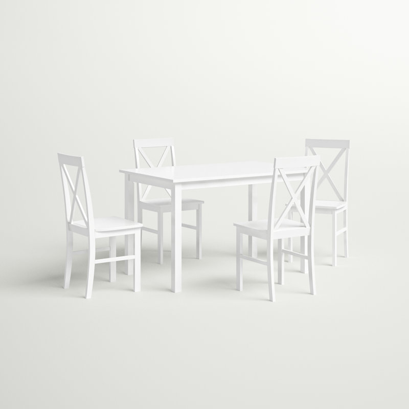 Ensemble de salle à manger cinq pièces à dossier en X avec chaises, Blanc et blanc