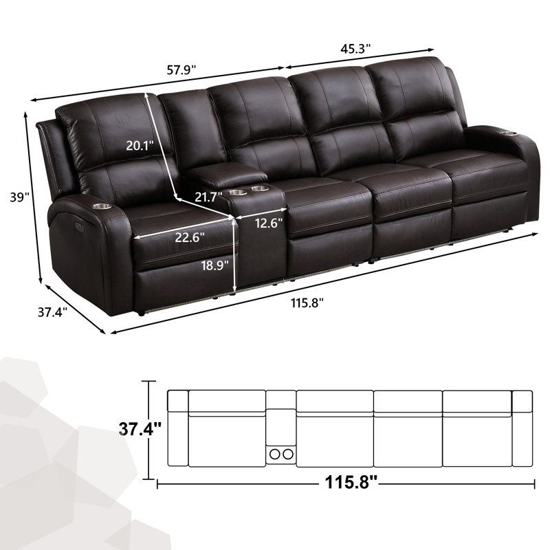 Vardie Faux Leather Power Reclining Sectional, Brown Faux Leather