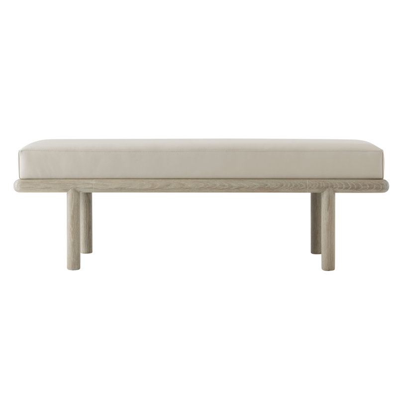 Repose Leather Bench, Gray Oak