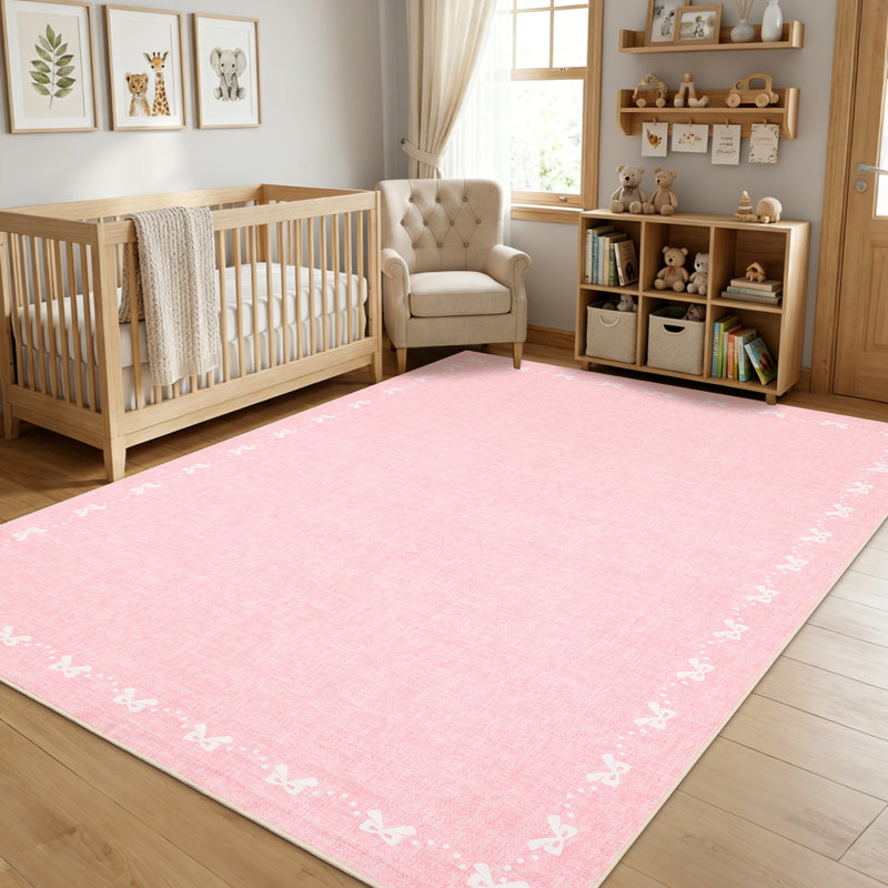 Tapis lavable en machine Bow-Knot, Rectangle 4 pi x 6 pi, Rose