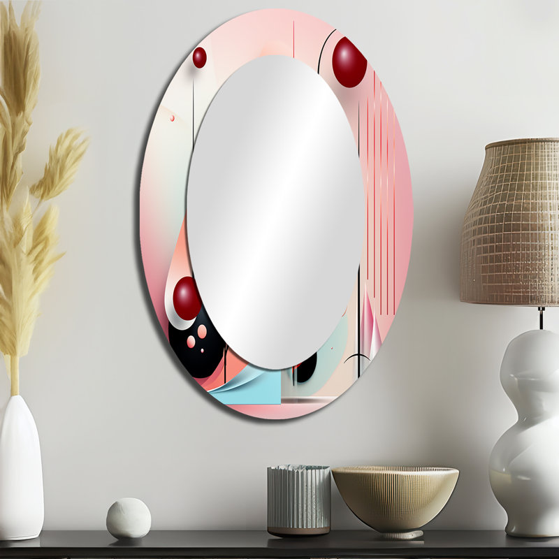Happy Flowers of Rhythm In Pink And Blue II - Pink Oval Wall Mirror Decor, 36" x 24"