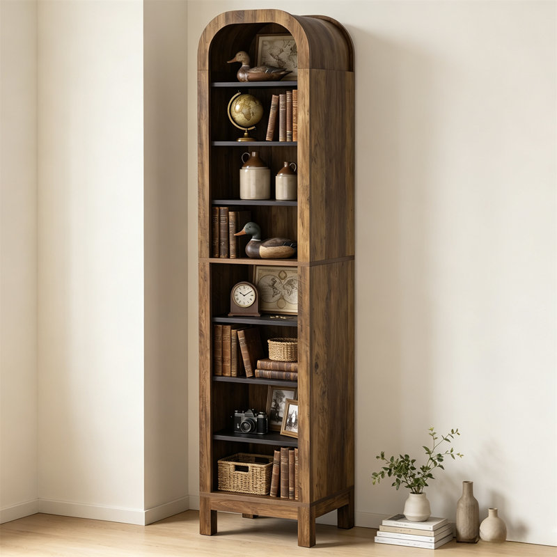 High Corner Shelf, 8-Tier Corner Bookshelf, Arched Design, Freestanding Storage and Display Rack for Living Room, Bedroom, Home Office, and More