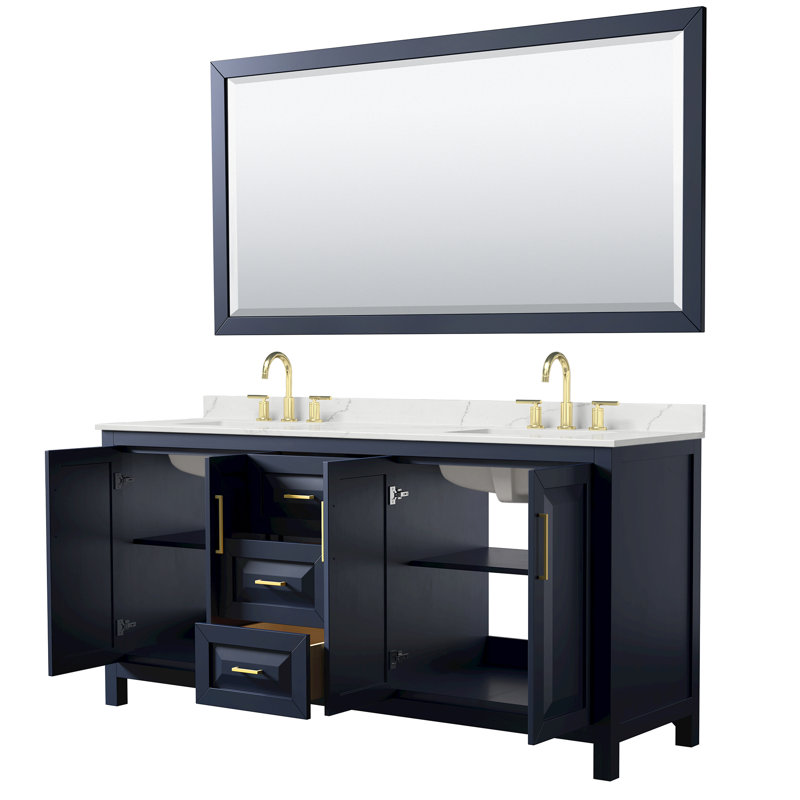 Daria 72 in. with Mirror Vanity, Giotto Quartz, Blue, Brushed Gold