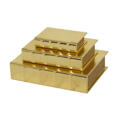 Revaz Faux Leather Faux Storage Book Decorative Gold Box with Metallic Finish Set