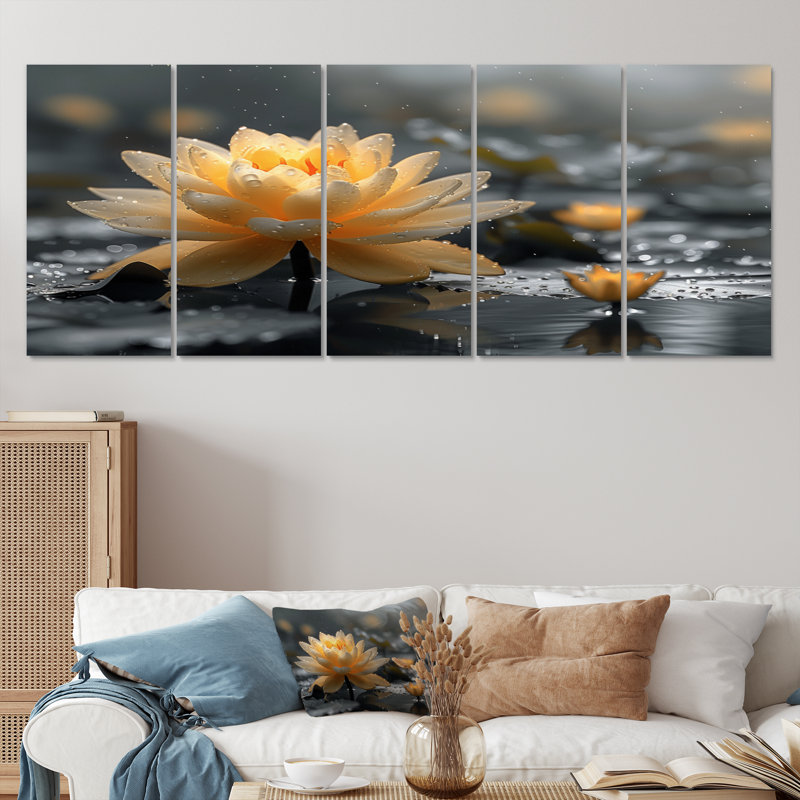 Étang de lotus tropical gris beige avec photo I - lotus, H 32 po x l 80 po