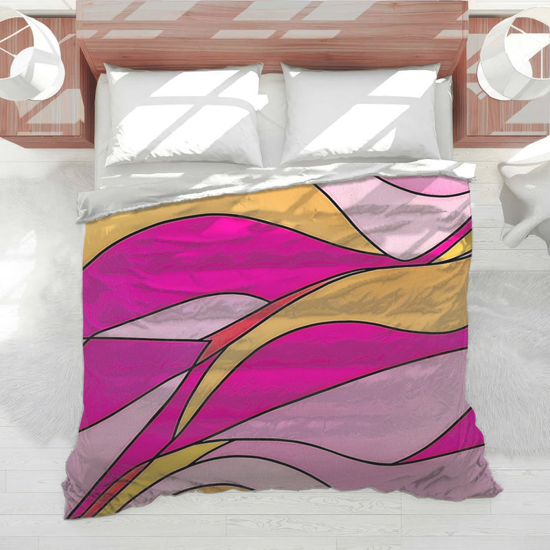 Édredon abstrait, literie, art contemporain, Édredon simple extra long, Motif géométrique abstrait rose