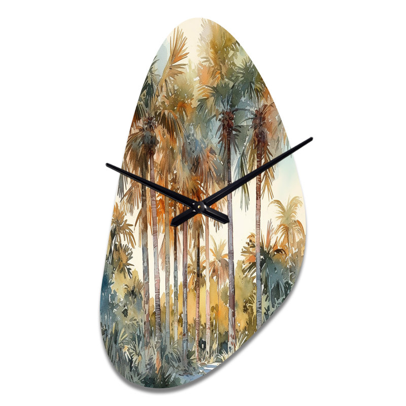 Green Palm Tree Paradise III - Fall Shape Large Palms & Palm Trees 3D Wall Clock, Medium