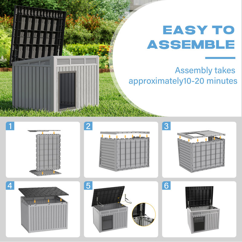 Grande niche pour chien résistante aux intempéries avec toit amovible pour une utilisation intérieure et extérieure, Gris