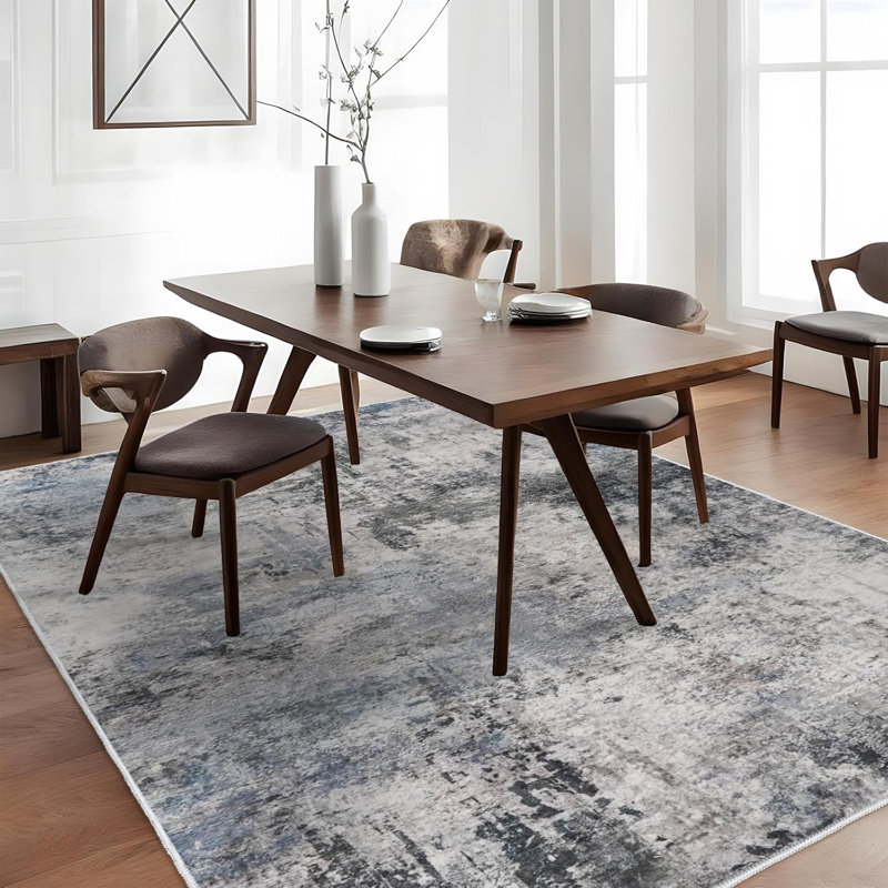 Washable Area Rug - Living Room Large Abstract Area Rug Soft Indoor Low Pile Carpet for Bedroom, Dining Room Non-Slip Backing Stain Resistant Distressed Decor Washable Mat Blue