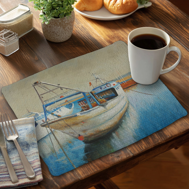 Napperon de pêche en polyester tressé bleu | Décoration intérieure