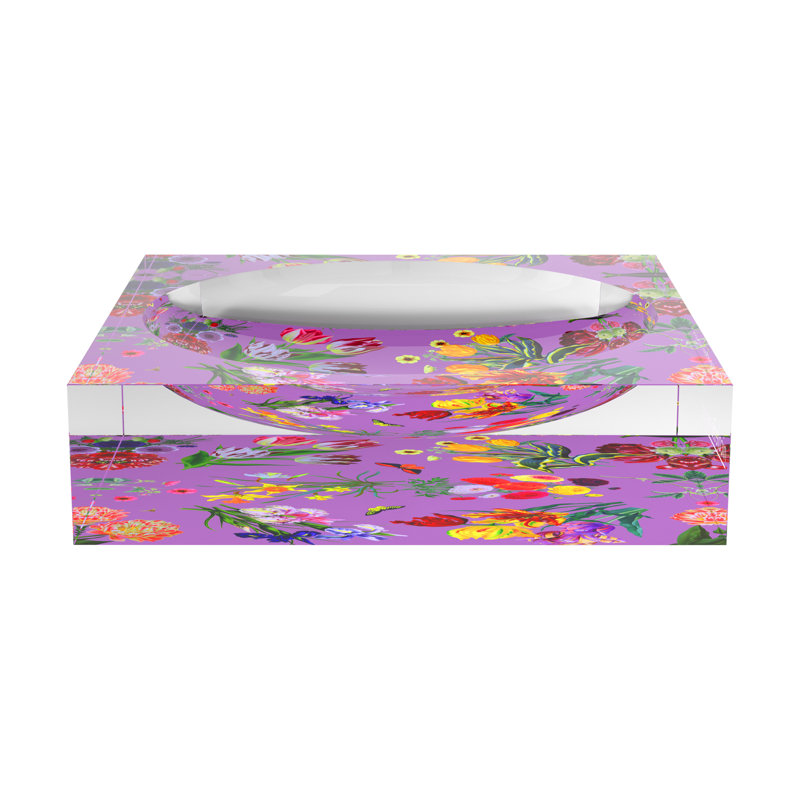 Flora Fauna Orchid Acrylic Decorative Tray, 6"W x 6"D x 2"H