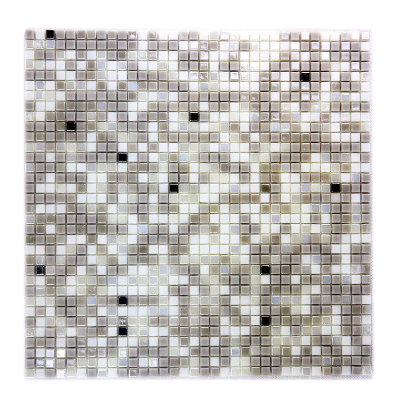Carreau de mosaïque mural et mosaïque carré en verre pressé iridescent 0,325 po x 0,3125 po Galaxy, Noir / brun / blanc