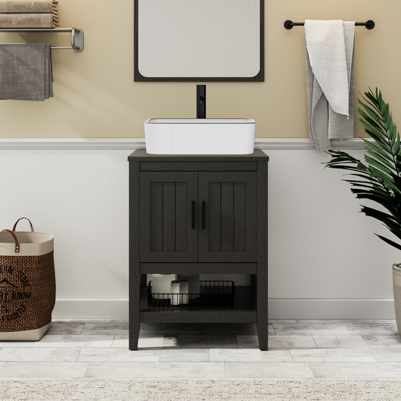 Sharee 24" Single Bathroom Vanity Set With Vessel Sink, Faucet And Drain, Assembly Required, Black