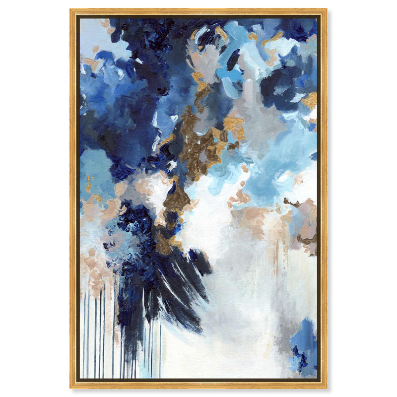 «Midnight Blues Canvas Coastal Abstract» par Art Remedy, H 16 po x l 11 po, Cadre flottant doré