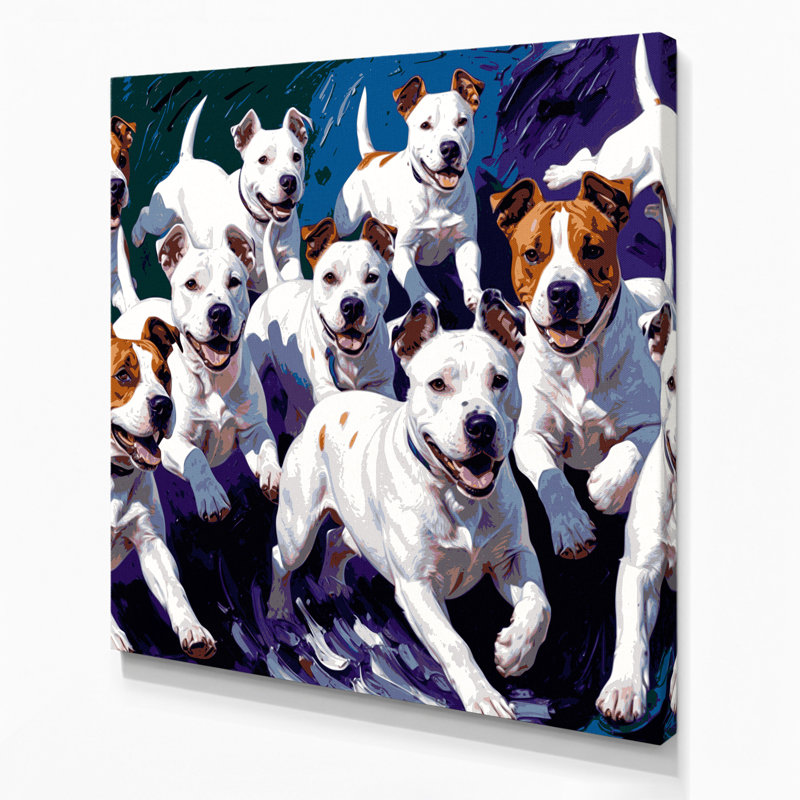 «Dogs Miniature Bull Terrier», art mural sur toile mauve, H 12 po x l 12 po