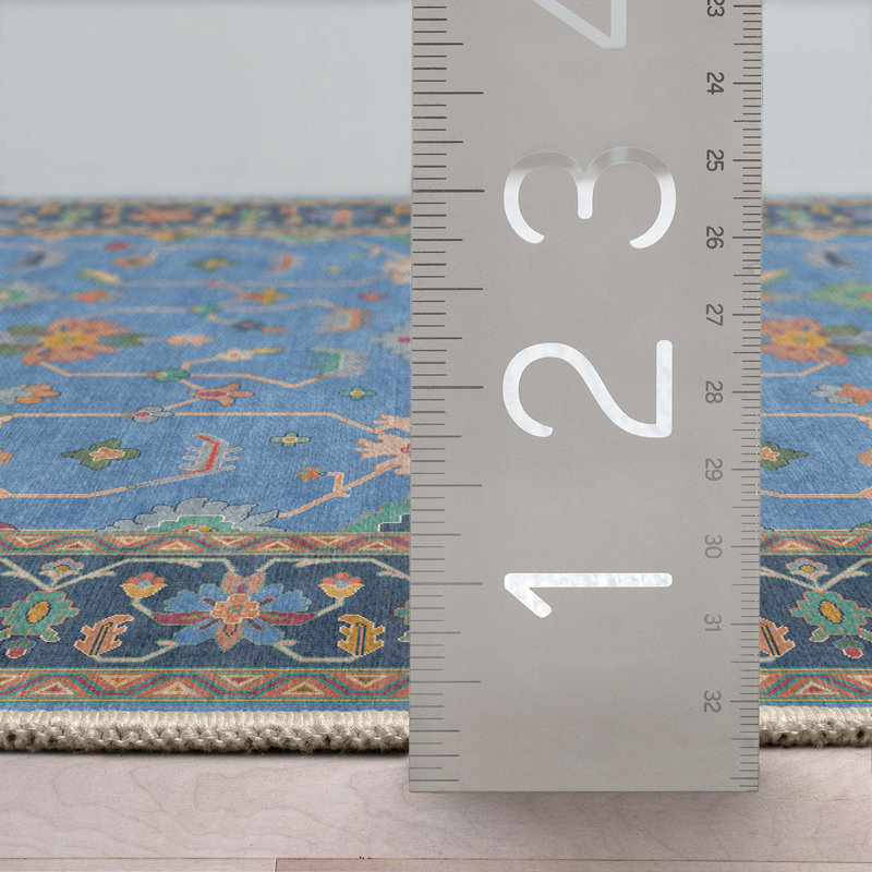 Tapis bleu bohème Bungalow Rose Adrith Antalya, Rectangle 9 pi 10 po x 13 pi