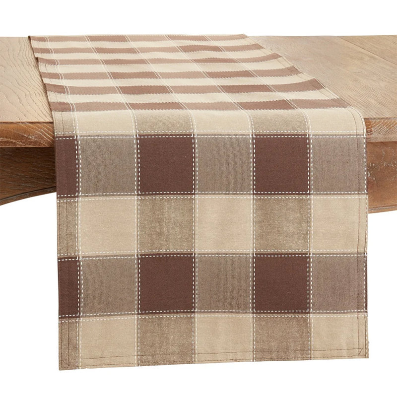Bitner Plaid Table Runner, 90" x 16", Mocha