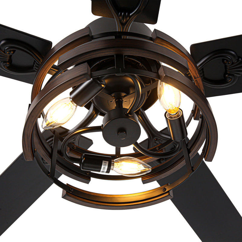 Ventilateur de plafond de style campagnard moderne avec lumière et télécommande, 52 po