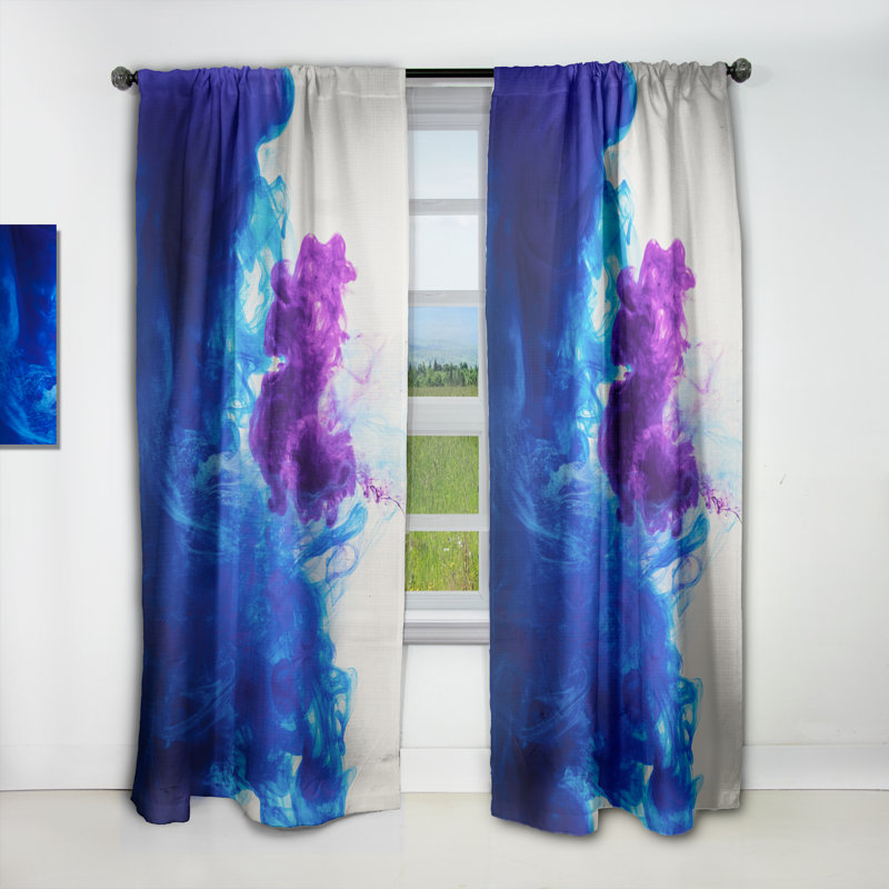 Rideau en lin bleu et mauve, L 52 po x L 108 po
